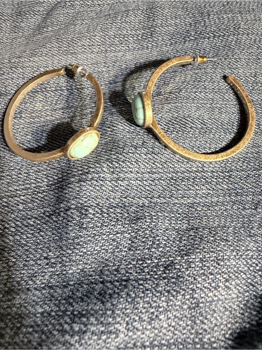 Gold-Tone Hoop Earrings with Mint Green Stone